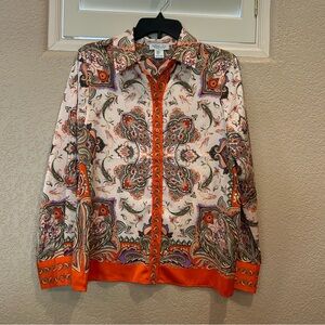 Rachel Zoe Orange Multicolor Paisley Button Up Dress Top